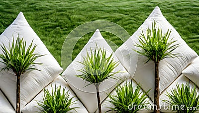 A picture of a cotton tree and a pillow made from cotton fibers. Stock Photo