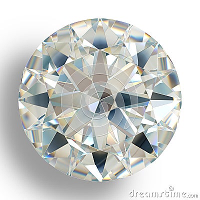 Picture diamond jewel on white background. Beautiful sparkling shining round shape emerald image. Stock Photo