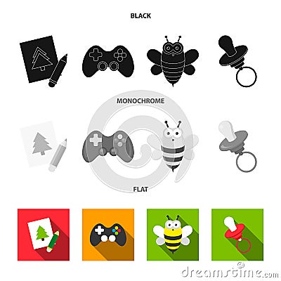 Picture, dzhostik, bee, nipple.Toys set collection icons in black, flat, monochrome style vector symbol stock Vector Illustration