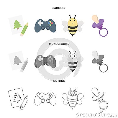 Picture, dzhostik, bee, nipple.Toys set collection icons in cartoon,outline,monochrome style vector symbol stock Vector Illustration