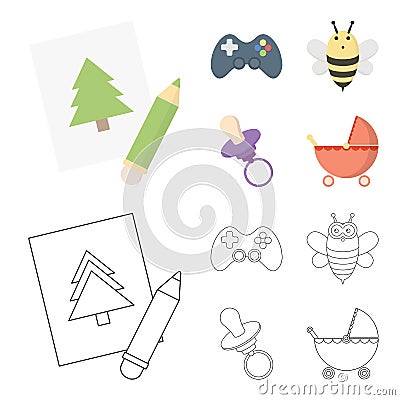 Picture, dzhostik, bee, nipple.Toys set collection icons in cartoon,outline style vector symbol stock illustration web. Vector Illustration