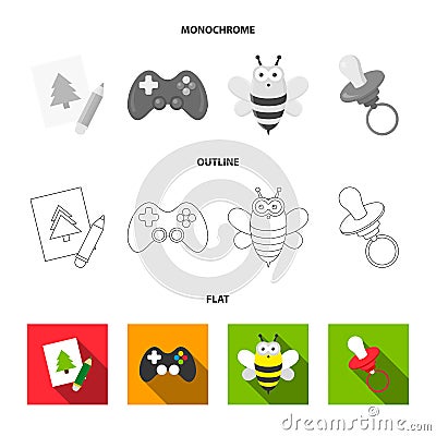 Picture, dzhostik, bee, nipple.Toys set collection icons in flat,outline,monochrome style vector symbol stock Vector Illustration