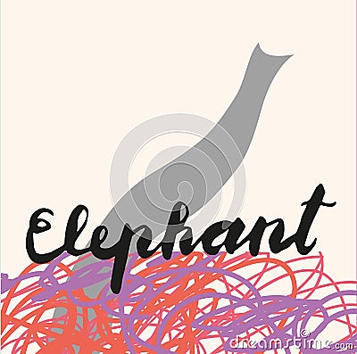 Picture of Elephant, icon for web, label, minimal dynamic design, banner. Hand drawn design element. Vector Illustration