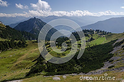 Erfurter chalet or hÃ¼tte in Rofan Alps with Ebner Joch in background, The Brandenberg Alps, Austria, Europe Stock Photo