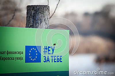 BELGRADE, SERBIA - MARCH 12, 2024: Logo of EU za tebe, eu for you, indicating that a project was funded by the European Union in Editorial Stock Photo