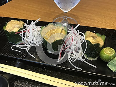 Sea urchin Uni sushi platter Stock Photo