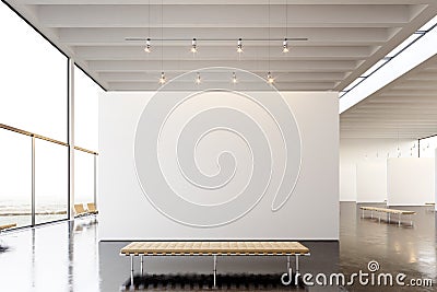 Picture exposition modern gallery,open space.Blank white empty canvas hanging contemporary art museum.Interior loft Stock Photo