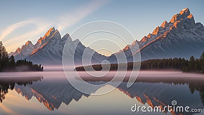 A Picture Of An Exquisitely Detailed Mountain Range Is Reflected In A Lake AI Generative Stock Photo