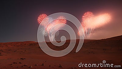 A Picture Of An Exquisitely Detailed Picture Of A Desert Landscape With Fireworks AI Generative Stock Photo