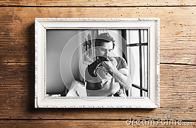 Picture of father holding baby daughter. Fathers day. Stock Photo