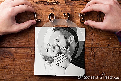 Picture of father kissing daughter. Fathers day. Studio shot. Stock Photo