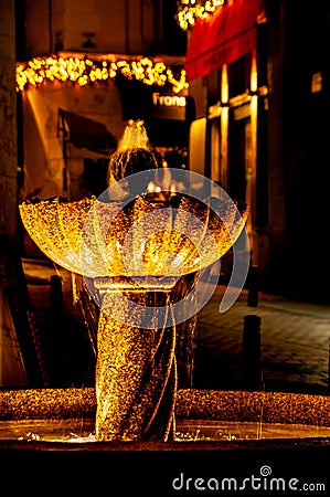 Picture of fountain and orange light Stock Photo