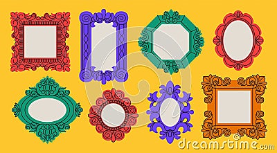 Picture frame. Art gallery element, retro decoration for vintage photo, abstract doodle engraved collection. Elegant Vector Illustration