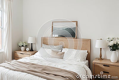 Picture frame and flowers on a dresser in a contemporary bedroom. (Picture in frame is mine.) Stock Photo