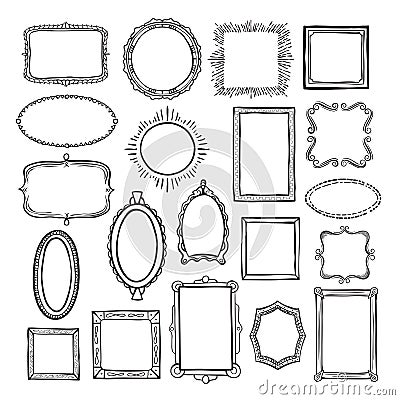 Picture frame sketch set, photograph album decor Vector Illustration