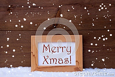 Picture Frame With Text Merry Xmas, Snow, Snowflakes Stock Photo