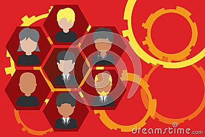 Picture frames chief executive and staff. Company working personnel. Organization Chart CEO employees. Team corporation Vector Illustration
