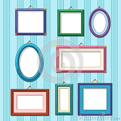 Picture frames on wall. Flat photo frame set Vector Illustration