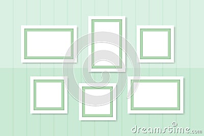 Picture frames white template on wall green pastel, frame cute for family love picture, set of vintage frames picture chic luxury Vector Illustration