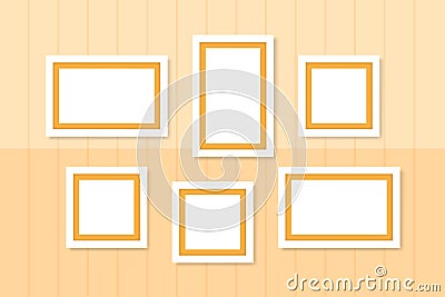 Picture frames white template on wall orange pastel, frame cute for family love picture, set of vintage frames picture chic luxury Vector Illustration