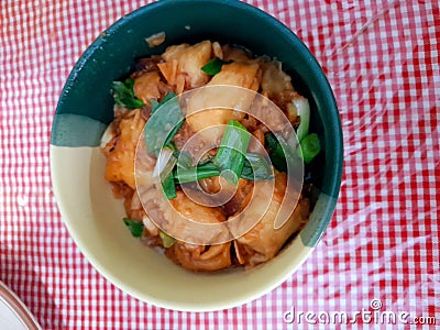 Fried dumplings with spring onions Stock Photo