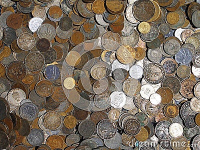 Picture Full Of Metal Coins From Different Countries Stock Photo