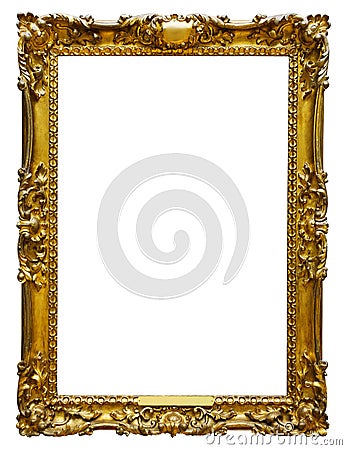 Picture gold wooden frame for design on isolated background Stock Photo
