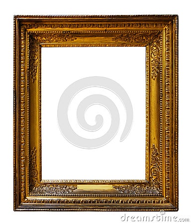 Picture gold wooden ornate frame for design on isolated background Stock Photo