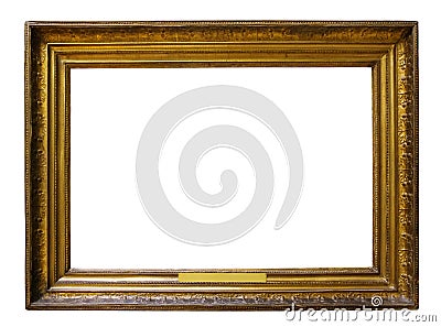 Picture gold wooden ornate frame for design on isolated background Stock Photo