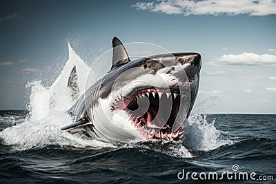 Great white shark on the attack and ready to bite Stock Photo