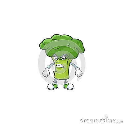 Picture of green broccoli cartoon character with angry face Vector Illustration