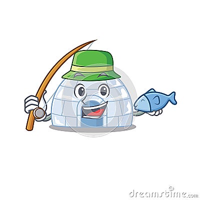A Picture of happy Fishing igloo design Vector Illustration