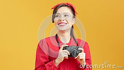 Picture of happy teenage girl with digital camera Stock Photo