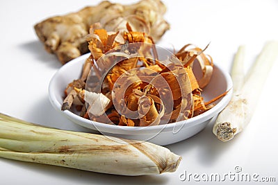 Picture of herbs such as ginger, limegrass and secang wood Stock Photo