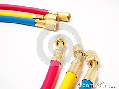 Picture of high pressure multi color hose with brass connector Stock Photo