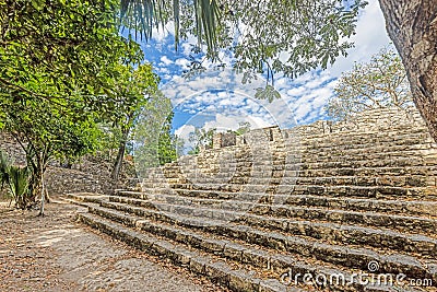 Picture of a historic pyramid in the Mexican Inca city of Coba on the Yucatan Peninsula Stock Photo