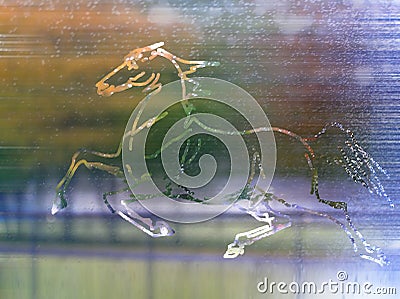 Picture of horse on misted glass Stock Photo