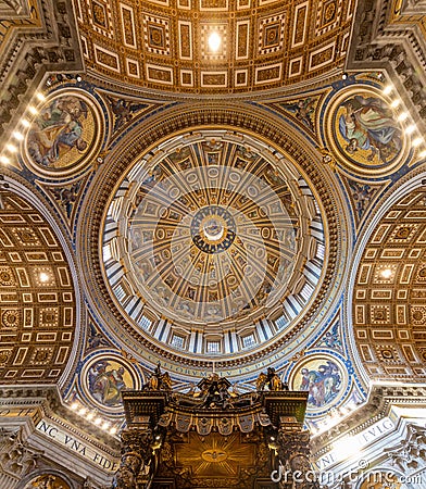 St. Peter`s Basilica Dome Interior Editorial Stock Photo