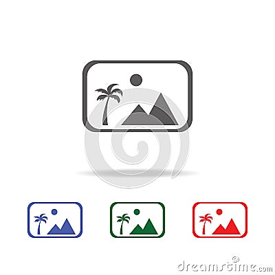 picture icon with mountains and sun line icon. Elements of photo camera in multi colored icons. Premium quality graphic design ico Stock Photo