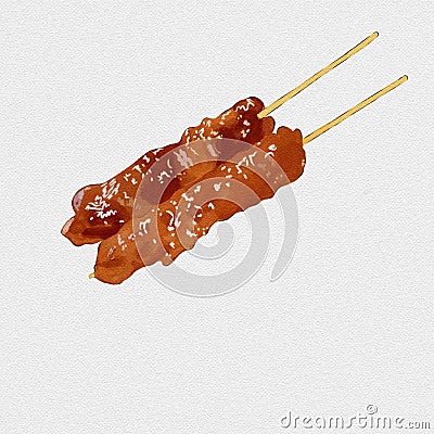 Picture of Illustration of Typical Foods Indonesia Sate Chicken Stock Photo