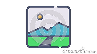 Picture image painting single isolated icon with flat dash or dashed style Vector Illustration