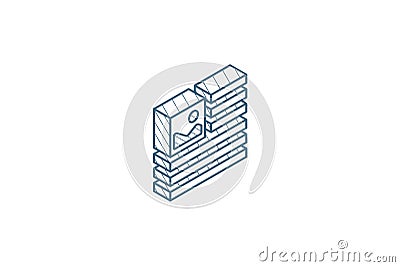 picture, image and text content, newspaper article isometric icon. 3d line art technical drawing. Editable stroke vector Cartoon Illustration