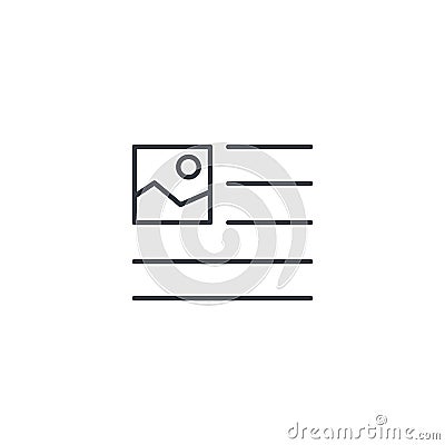 Picture, image and text content, newspaper article thin line icon. Linear vector symbol Vector Illustration