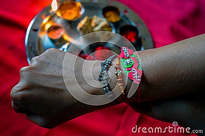 Picture of Indian brother sister festival of tie bracelets Stock Photo
