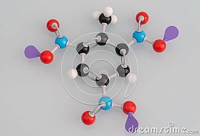 Isolated TNT molecule made by molecular model on gray background Stock Photo