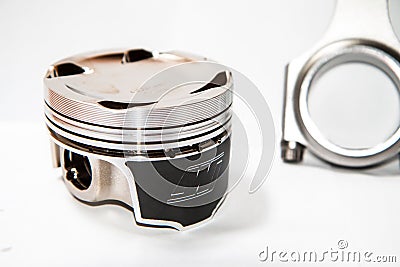 Light forged sport and racing piston and connecting rod Stock Photo