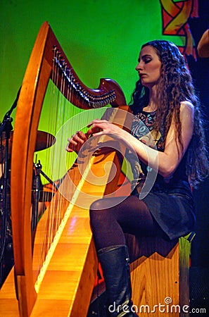 Lily Neill harpist performing at Vicar Street, Dublin, Ireland Editorial Stock Photo