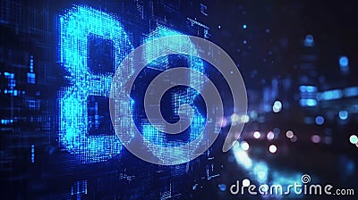 The picture is made up of a blue numeric matrix with random numbers in a modern and technological aesthetic, with bokeh Stock Photo