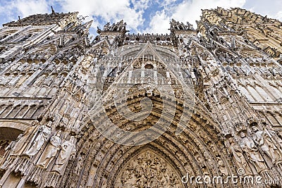 main portal of the Rouen Cathedral in Rouen, France Stock Photo