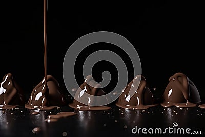 picture of melting dripping chocolate drops on black background generative AI Stock Photo